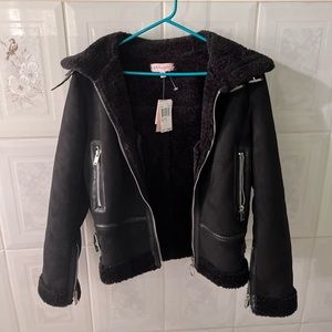 S Black Philosophy Faux Leather Jacket